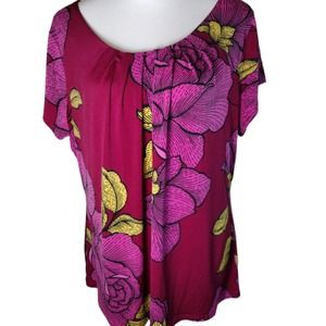 💸$10 Worthington Women's 1X Red Floral Art Blouse EUC